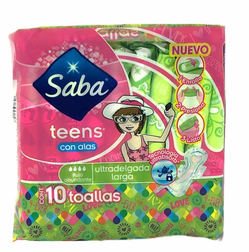 [7501019002014] TOALLAS SABA TEENS LARGA 10 UN