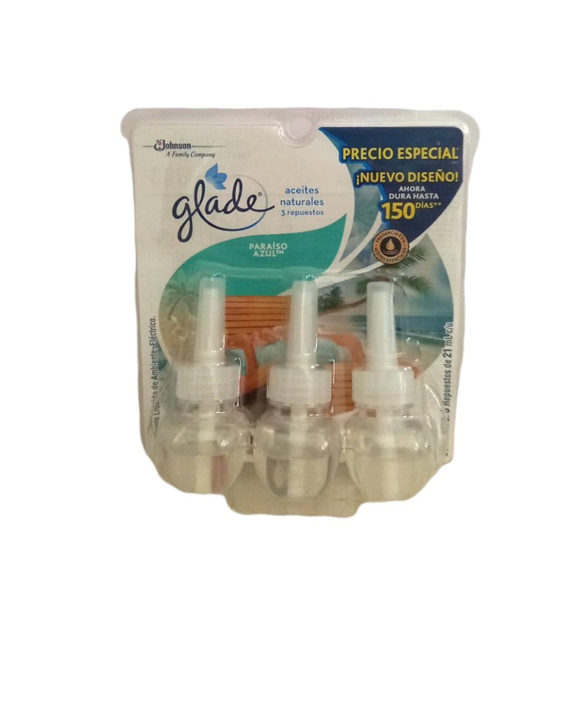 GLADE ACEITE PARAISO AZUL 3PAC