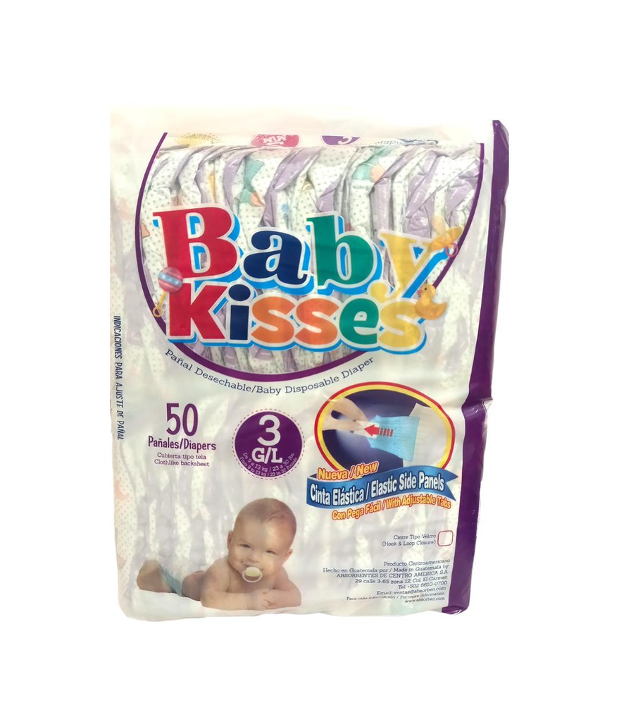 Pañal Baby Kisses 50 unidades - G/L (de 23 a 30 lbs)