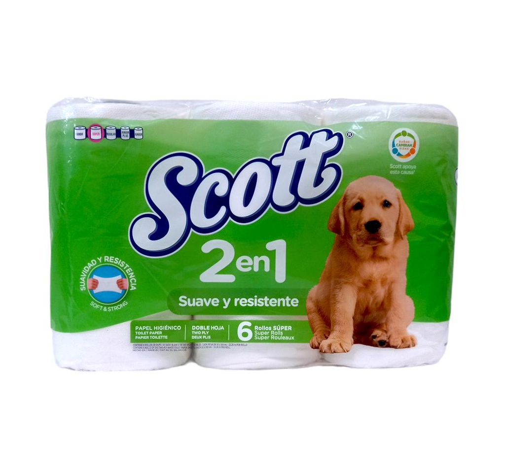 PAPEL SCOTT 2 EN 1 6 ROLLOS 