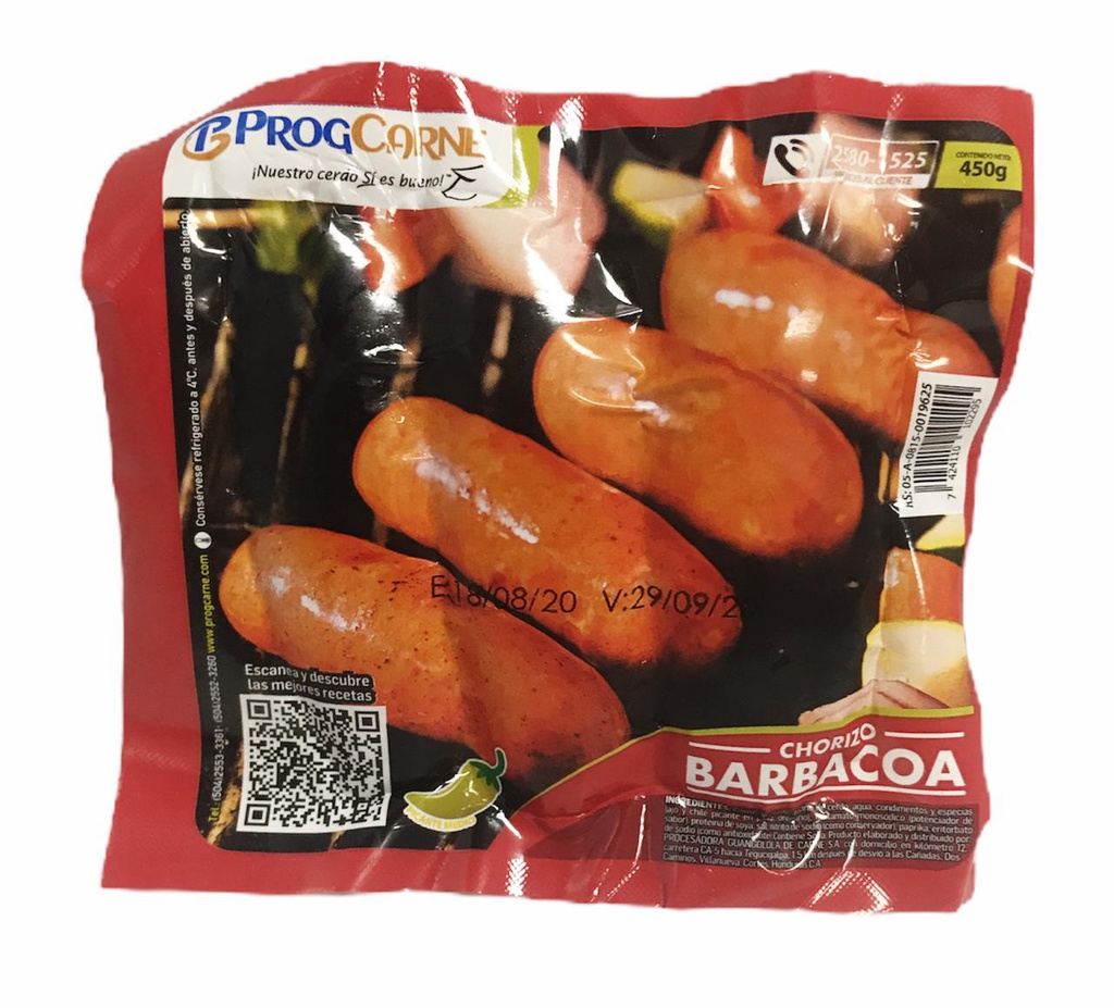 CHORIZO BARBACOA 450G PROGCARN